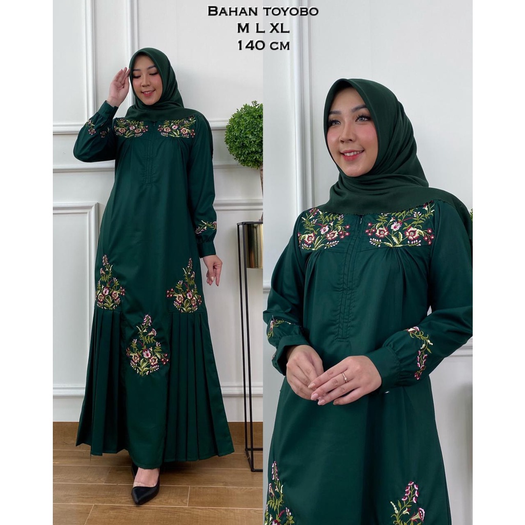 Gamis Toyobo Bordir ~ Gamis toyobo terbaru 2021 ~ Baju Gamis Wanita Dewasa Bahan Toyobo PREMIUM ~ CO