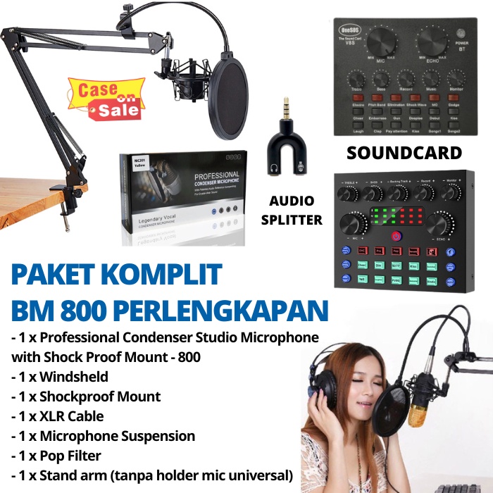 BM800 Mikrofon Rekaman Lengkap Kondensor Mikrofon Lapangan Mikrofon Kondenser Studio dengan Mikrofon