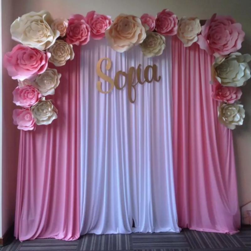 backdrop paperflower+kain dekorasi premium pesta(aqiqah,engagement.wedding,khitan) abutai