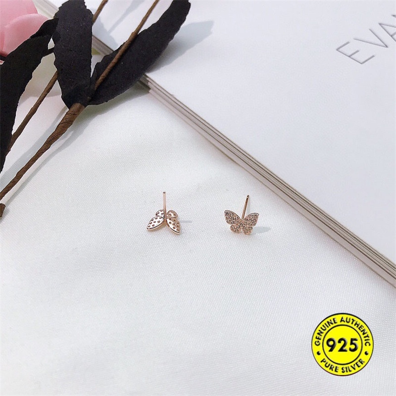 Anting Tusuk Sterling Silver 925 Desain Kupu-Kupu Hias Berlian Imitasi Untuk Wanita