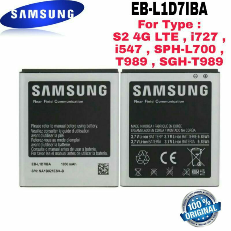 Baterai Battery Original Samsung Galaxy S2 4G Lte , i547 , i727 , SGH-T989 , EB-L1D7IBA EB-585157VK