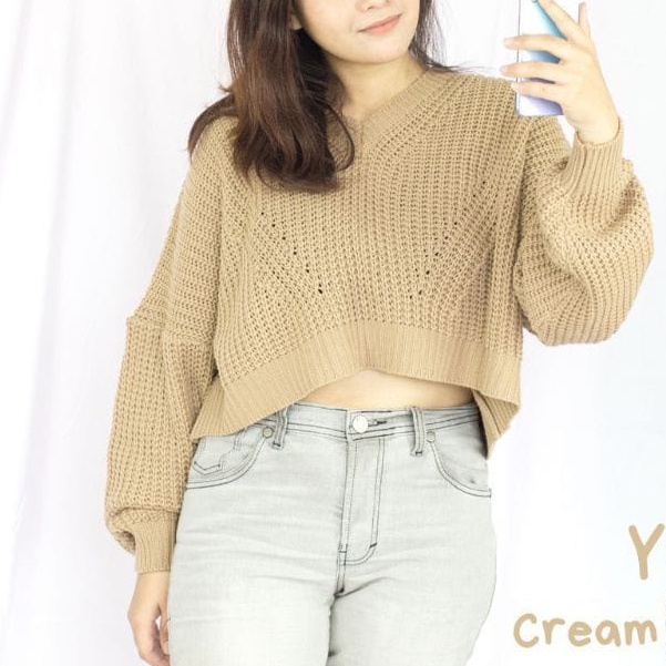 HOPYLOVY HANNA OVERSIZE KNIT/ YEJI SWEATER CROP OVERSIZE PREMIUM / V SWEATER RAJUT HIGH QUALITY