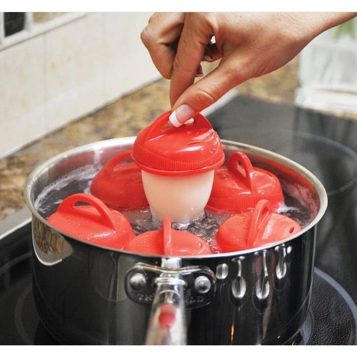 Silicone Egg Boil isi 6pcs Wadah Box Cetakan Telur Rebus silikon Egg