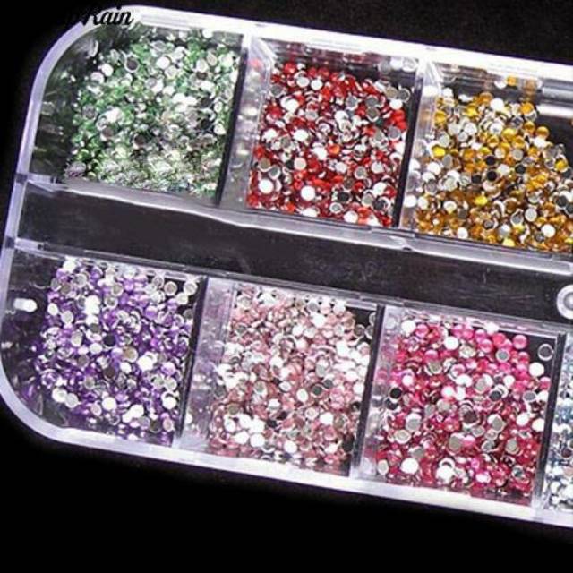 Bling 2mm Warna Campuran Nail Art Tips Acrylic Manicure Nails + Case