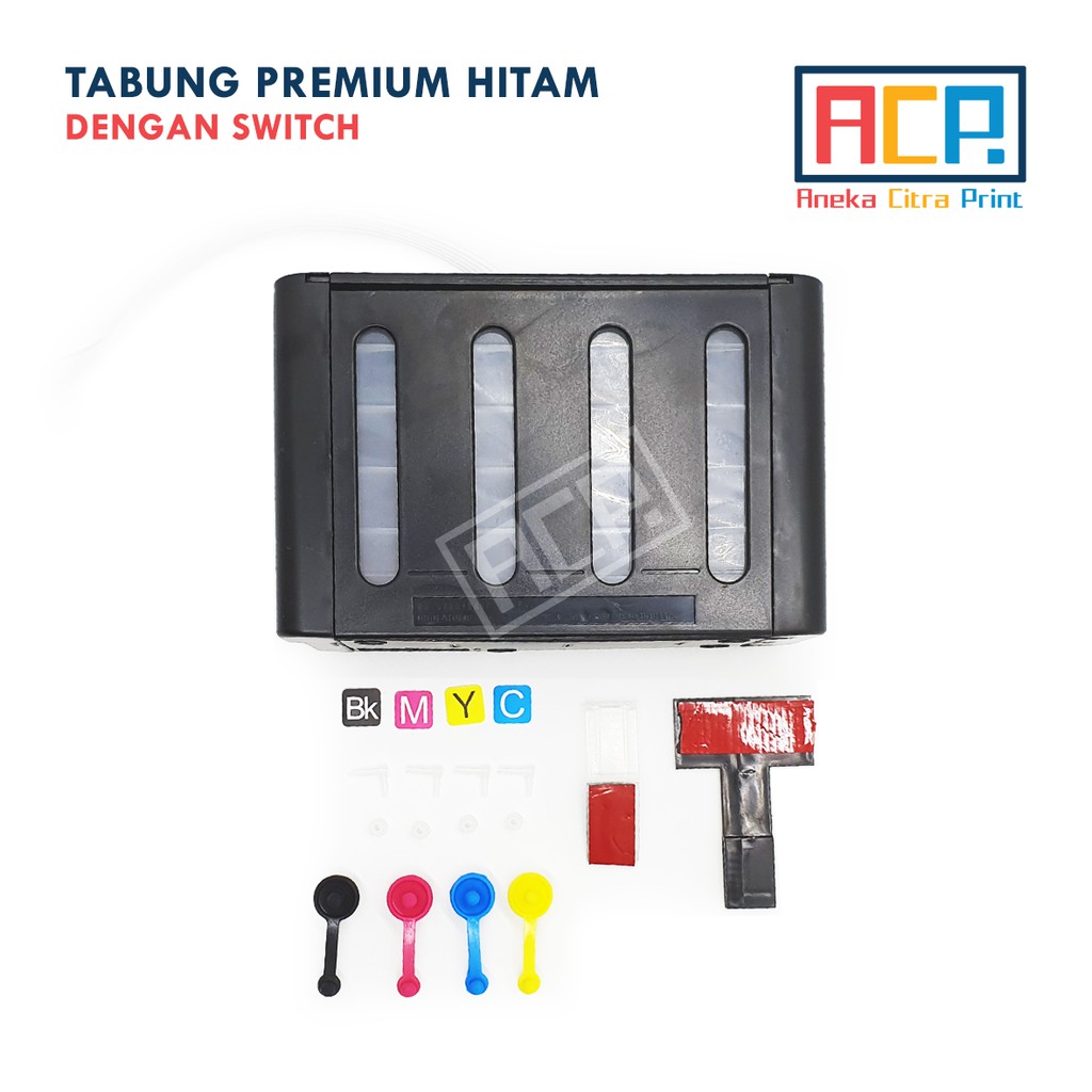 Tabung Infus Hitam Premium Dengan Switch 4 Warna 100 ML Import Epson Canon HP