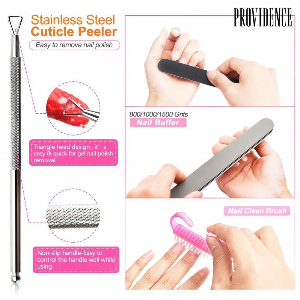 Providence Nail Gel Polish Remover Clips Brush Pads Cuticle Pusher File Manicure Tools Kit