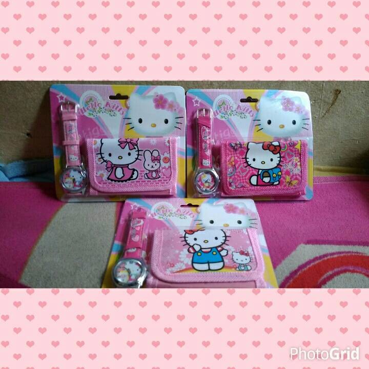 Dompet + Jam Tangan Anak Hello Kitty / Jam Hello Kitty/ JAM HK krski tp