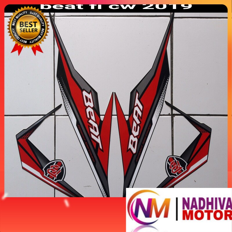 sticker motor honda beat fi cbs 2019 full hitam-merah lis body