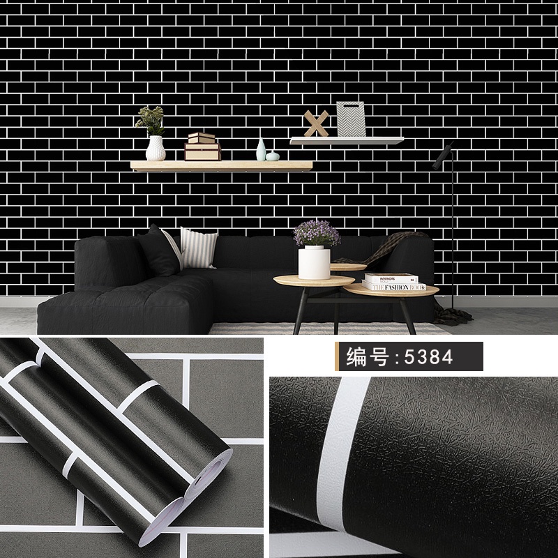 EVCHOME 45CM x 8M Wallpaper Dinding Bata hitam/Wallsticker