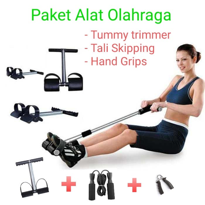 Paket Alat Olahraga Tummy Body Trimmer + Hand Grips + Skipping Alat Fitness Penghancur pembakar lemak alat Pengecil perut