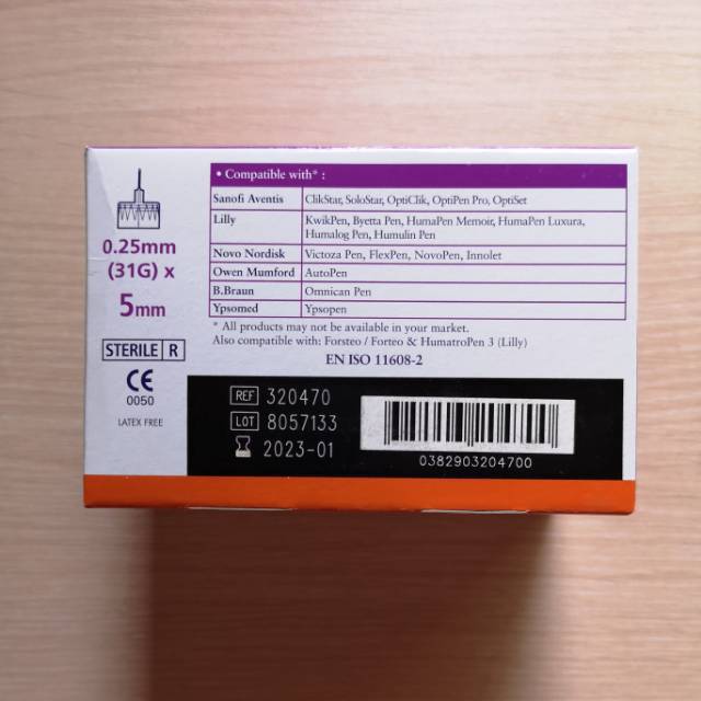 (MUTIARA ALKES) ECERAN Insulin / BD microfine 5 mm Ungu 0.25 mm ,(31G) x 5 mm