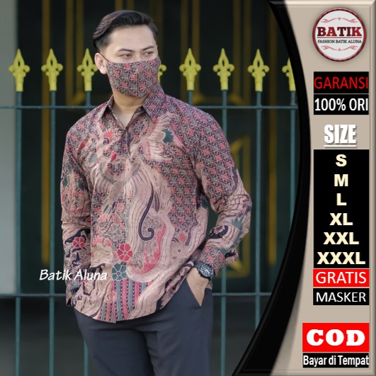 Baju Batik Pria Lengan Panjang Premium Full Furing Original Produksi Batik Aluna Solo ASD 016