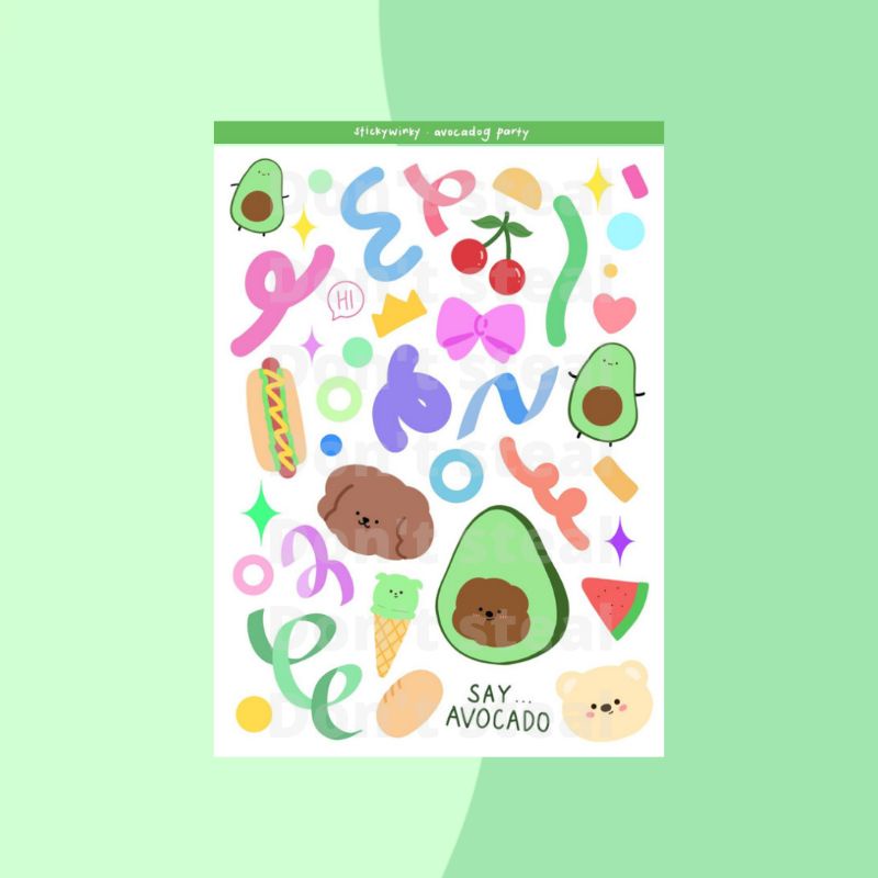 

[ggupii.co] avocadog party - a6 sticker sheet