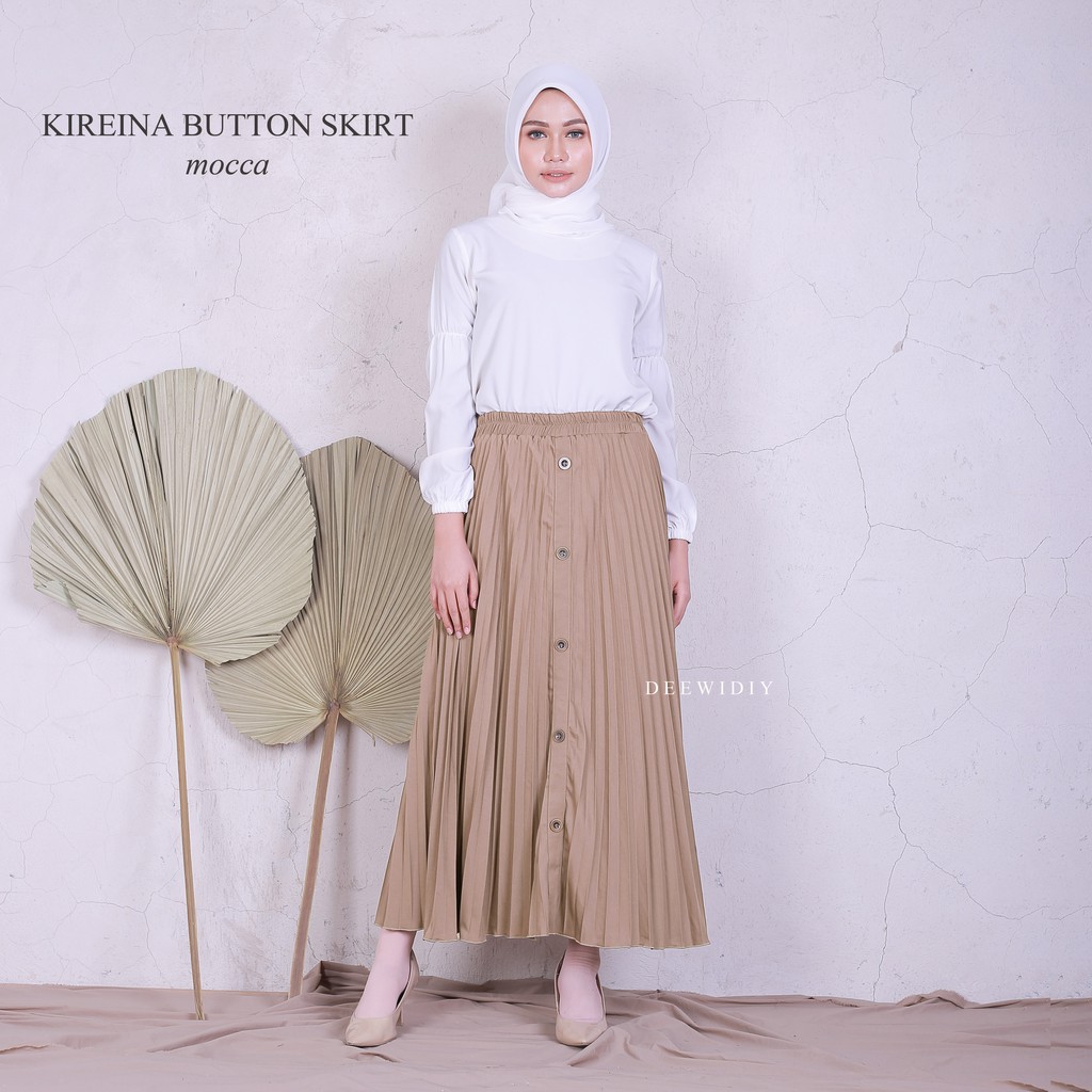 ROK PANJANG PLISKET AKSEN KANCING - KIREINA BUTTON PLEATS SKIRT DEEWIDIY