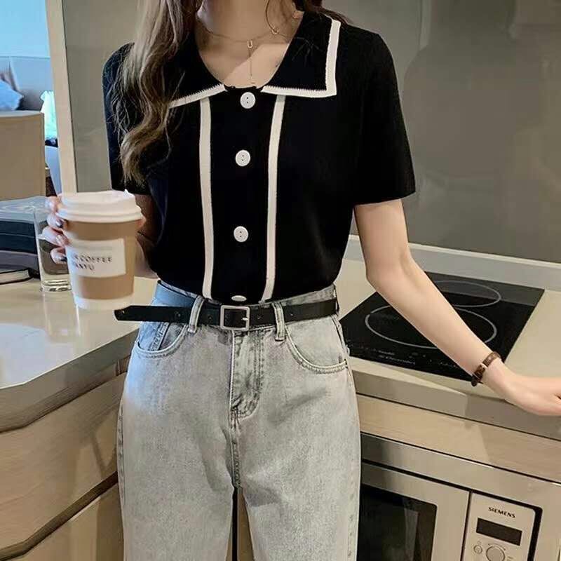 Flash Sale Knit Korean / Knit Top Wanita Rajut Lengan Pendek Model Kancing Knit Korea Crop / Knit Cr