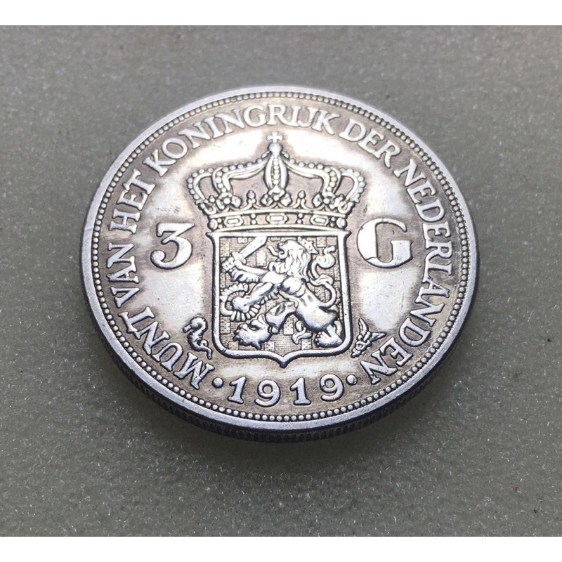 Koin Kuno Wilhelmina 3G Atau 3 Gulden Tahun 1919 Asli