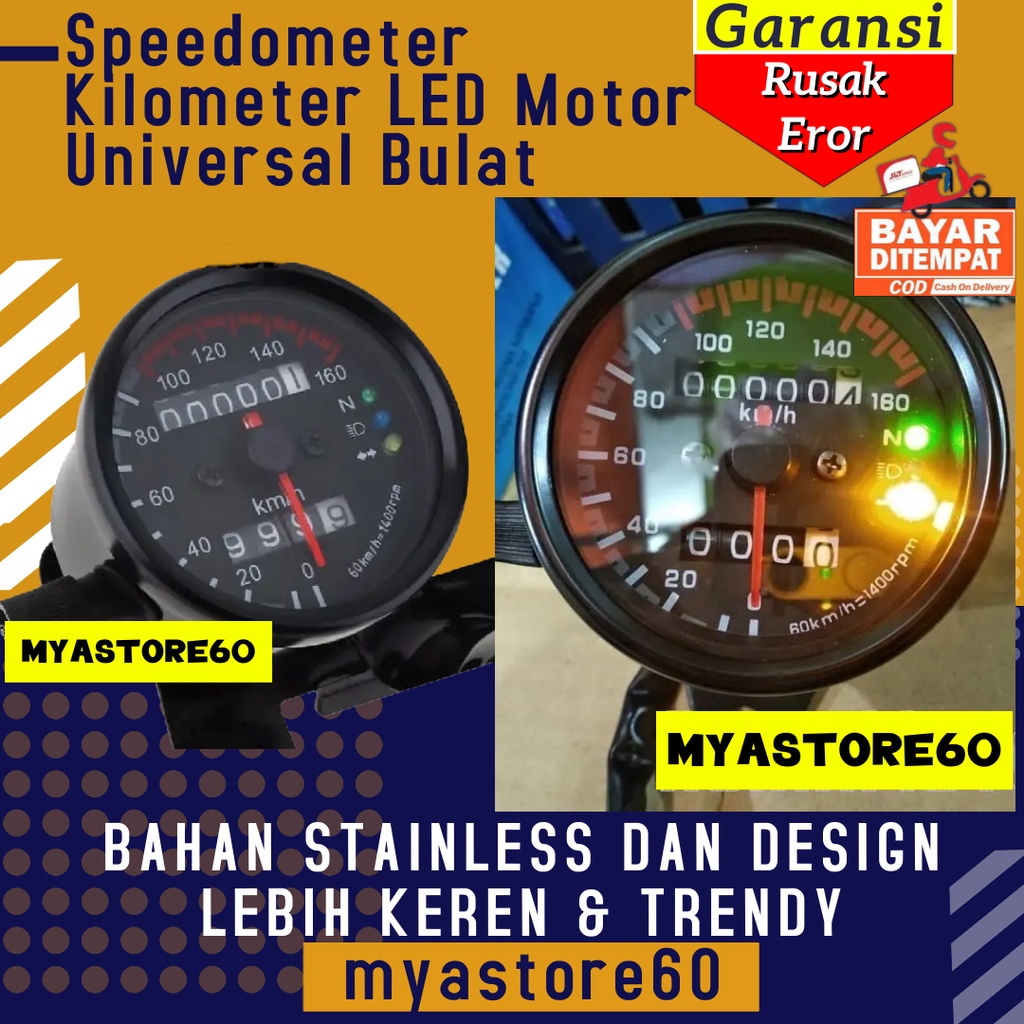 Speedometer Spidometer Model Bulat Kilometer 12 Volt LED Motor Speedo Meter Spido Meter Bulat 12V UNIVERSAL