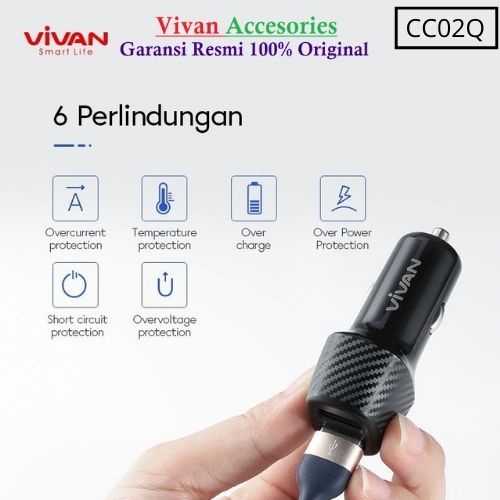 VIVAN CC02Q Car Charger 2 Ports USB-A USB C 20W 3A QC3.0 PD Cas Mobil