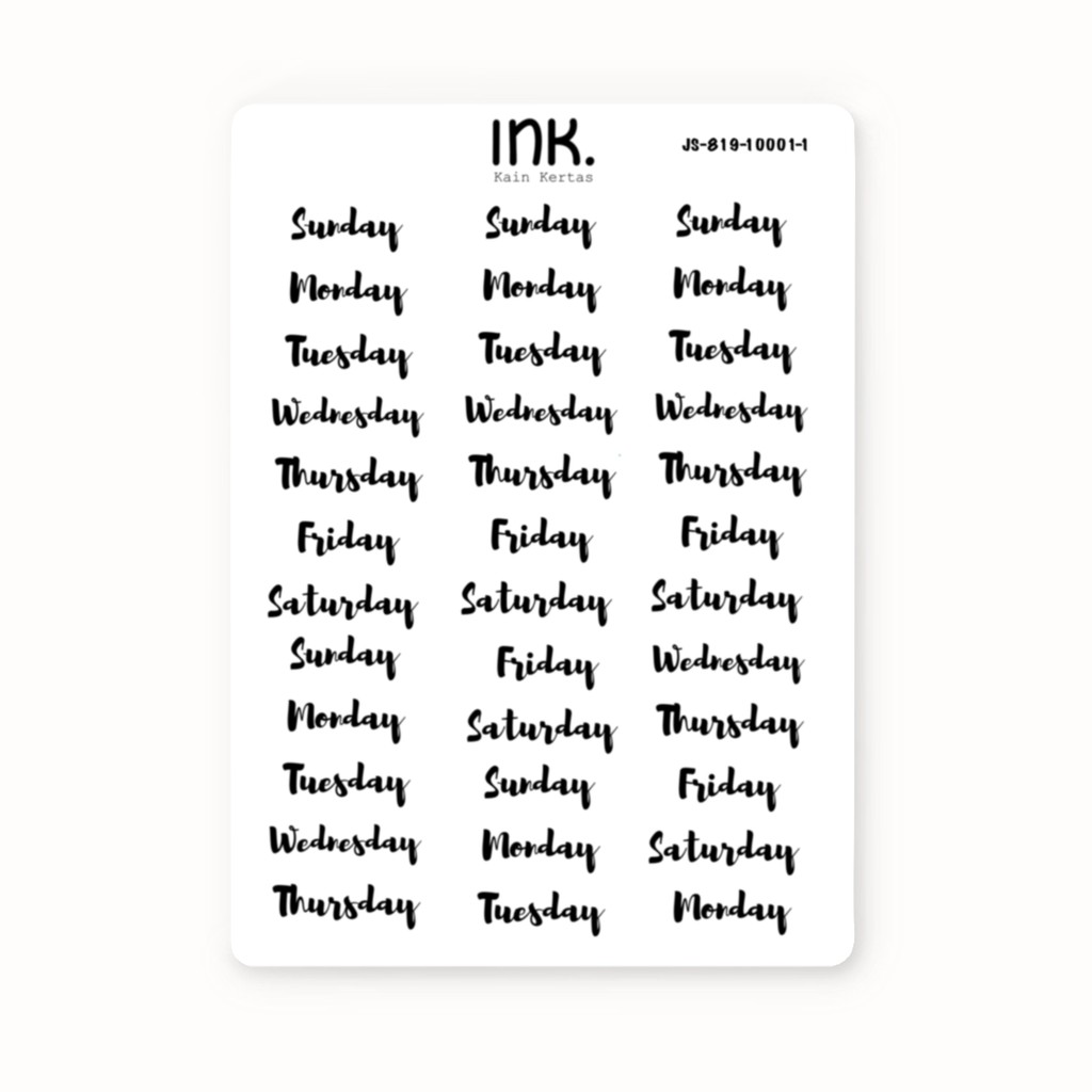 

Day Sticker (font 1) Journal Sticker - Decor Stiker (JS-819-10001-1)
