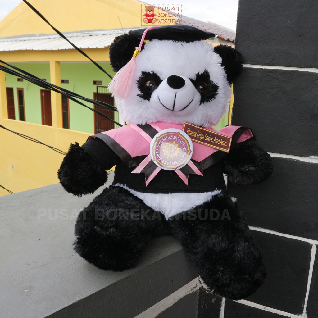 Boneka Wisuda Panda murah Gratis Ongkir Hadiah Kado Kelulusan Pria Cowok custom Nama Seragam Lengkap