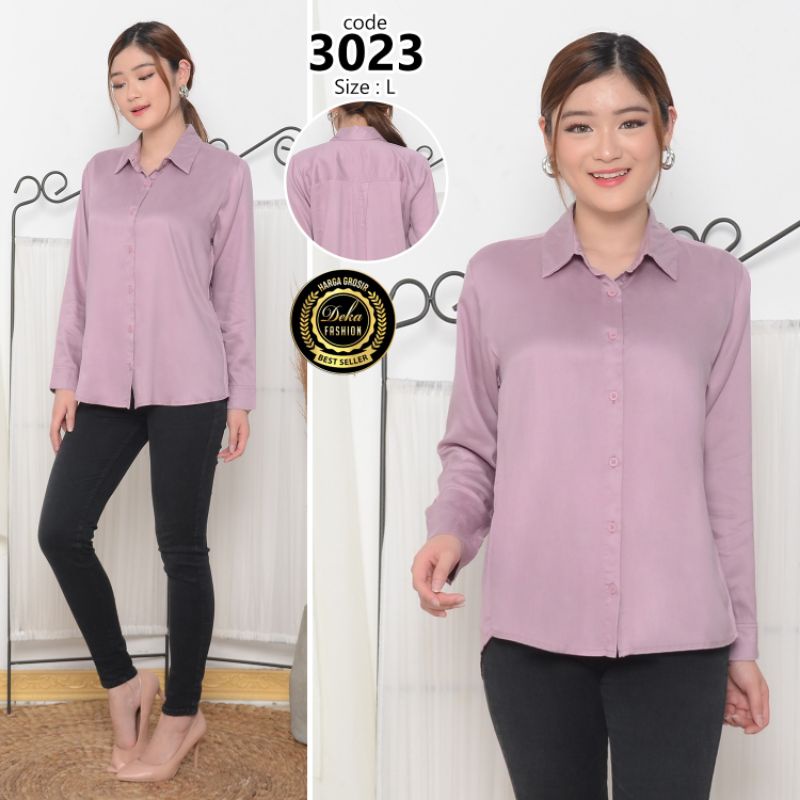 KEMEJA WANITA KATUN RAYON TWILL 30s - 3023-Ungu pastel L