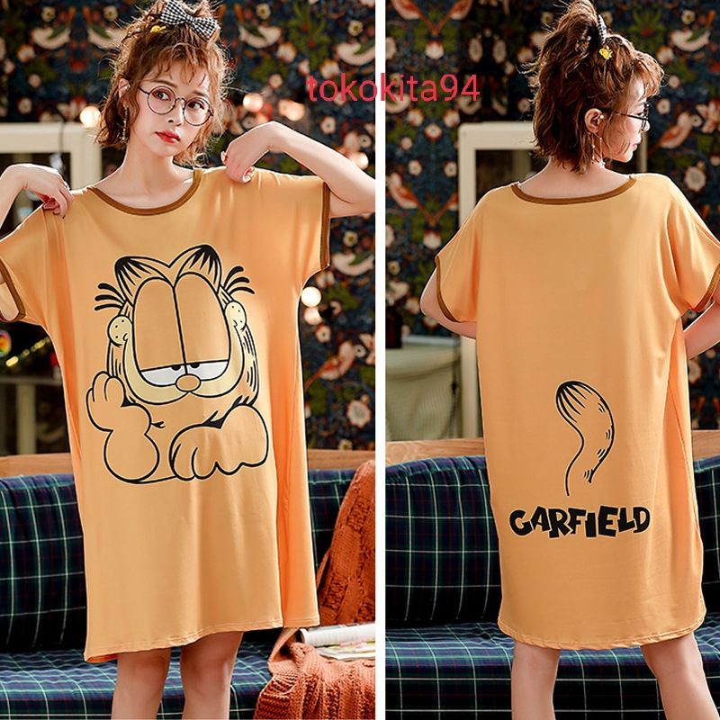 Daster Wanita Import Jumbo Satuan Motif Garfield - Daster Jumbo Bahan Adem Tipis 1Pcs - Daster Import Jumbo Karakter Satuan