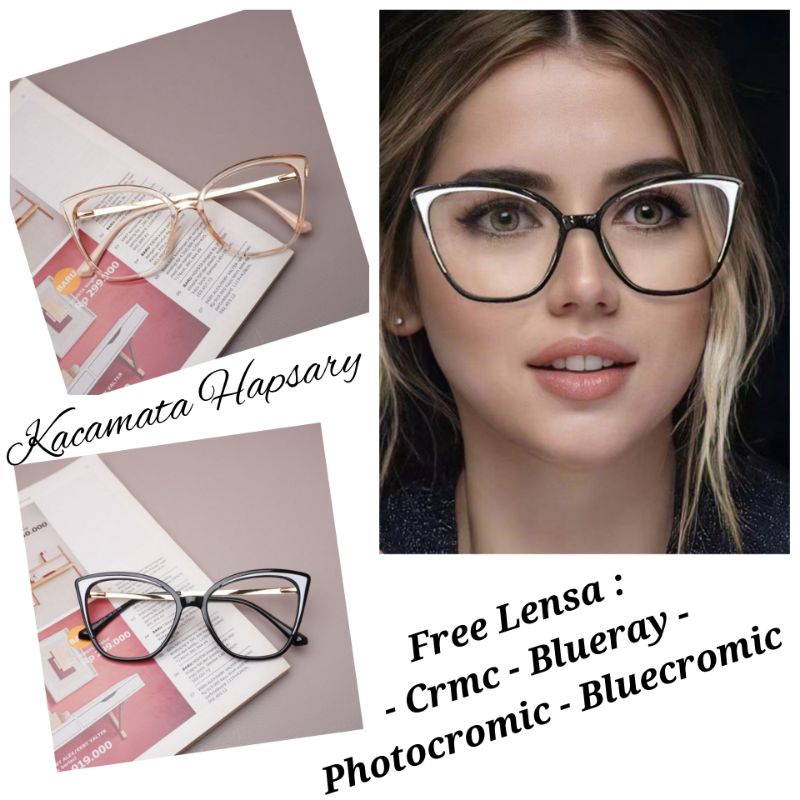 FRAME KACAMATA WANITA CAT EYE 95810 LENSA ANTI RADIASI BLUERAY / PHOTOCROMIC | KACAMATA MINUS