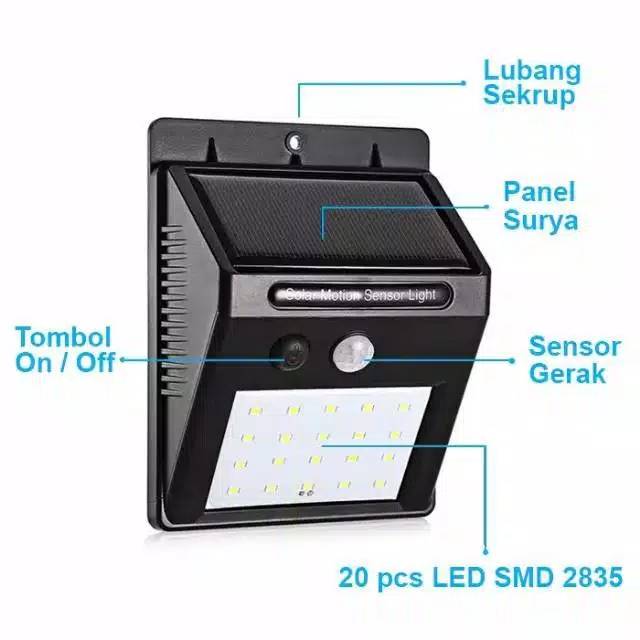 Lampu LED Taman Dinding Solar 20 LED/ Solar Sensor Wall Light / Lampu Dinding Tenaga Surya