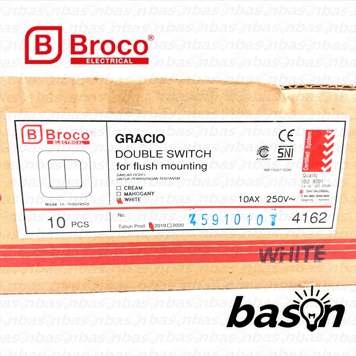 BROCO Gracio 4162 Double Switch White | Saklar 2 Gang 1 Way