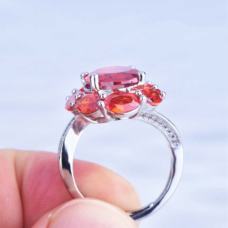 Fancyqube Cincin Garnet Kristal Zircon Besar Warna Silver Gaya Vintage Untuk Wanita