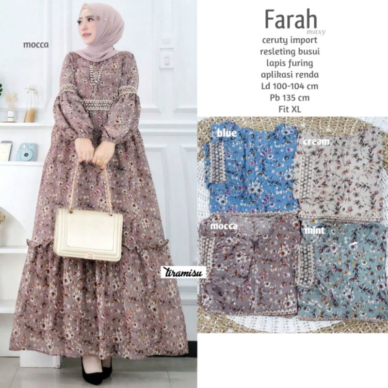 COD Gamis Ceruty Import Kekinian Murah Berkualitas.Gamis Farah Lapis Furing Motif Bunga-Bunga