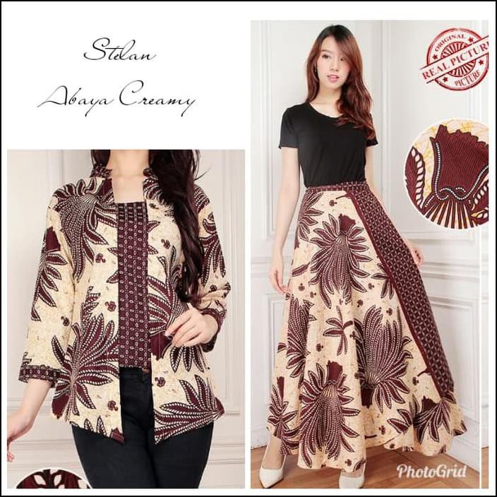 COUPLE ATASAN BLOUSE BATIK FARFALLA DAN ROK PAYUNG MAXI WANITA