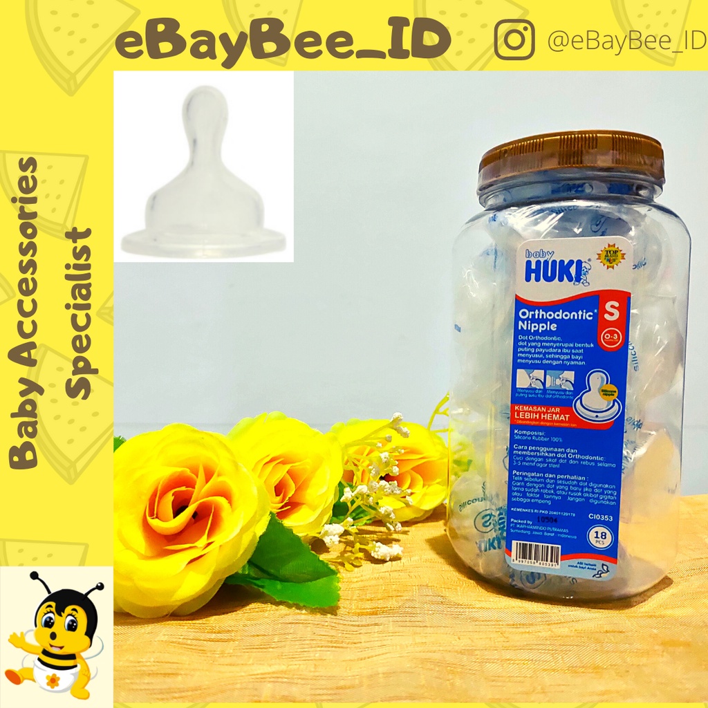 eBayBee_ID Baby HUKI Orthodontic Nipple (satuan) ukuran S,M,L | Dot Huki Gepeng 0-6+