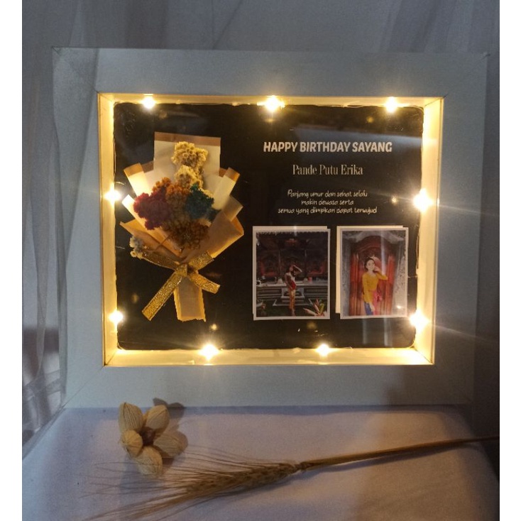Kado Wedding Frame Fiber + Led + Bunga
