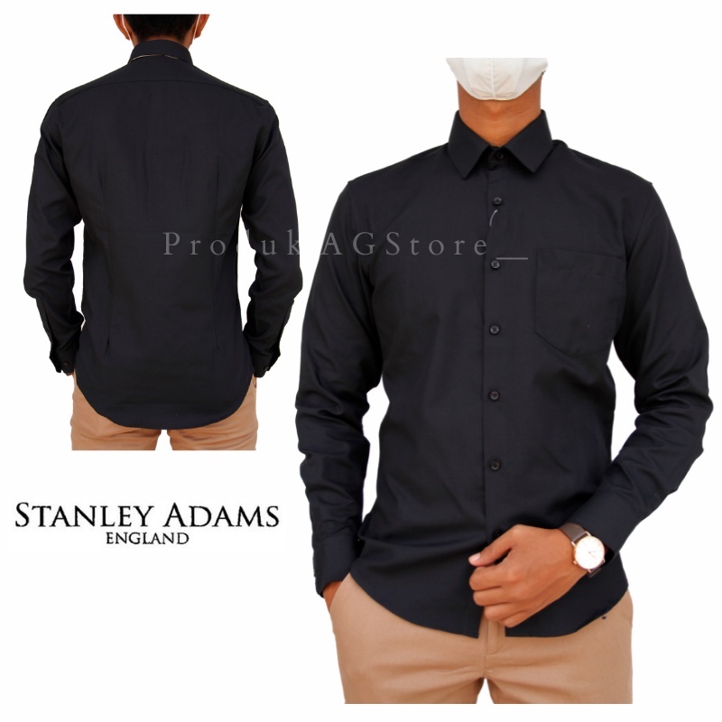 COD Kemeja Pria Lengan Panjang Stanley Adams Warana Hitam Polos 03 Slimfit 100% Original Brand