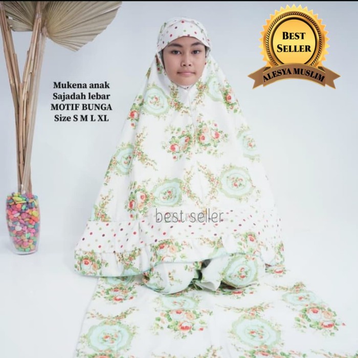 mukena anak motif kembang bahan katun jepang sajadah besar dan tebal