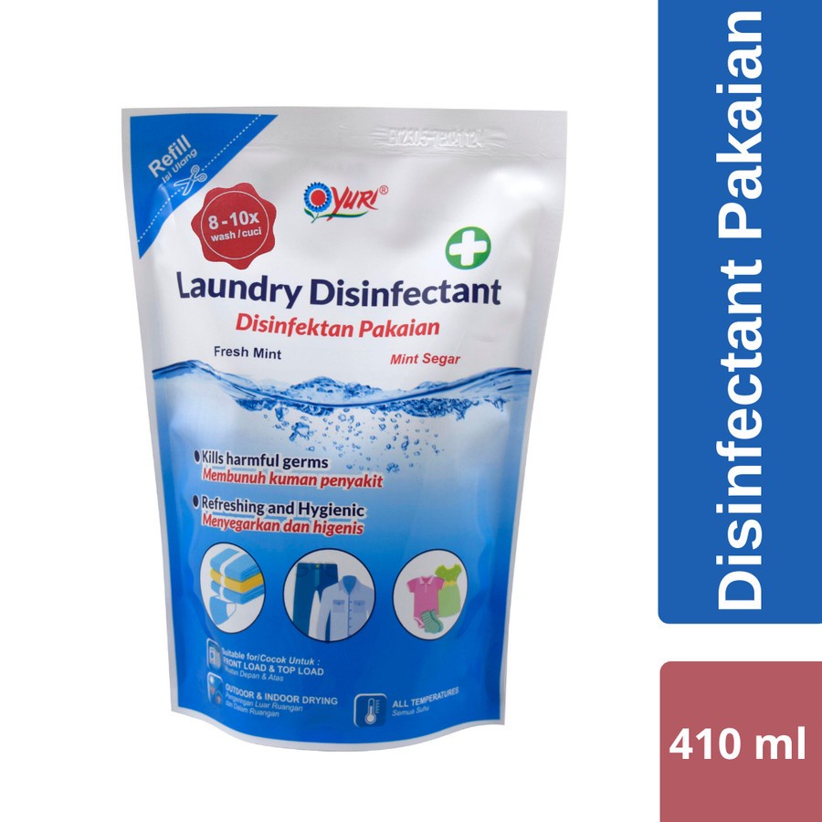 Yuri Laundry Disinfectant / Disinfektan Pakaian Fresh Mint 410ml Pouch YLD124990