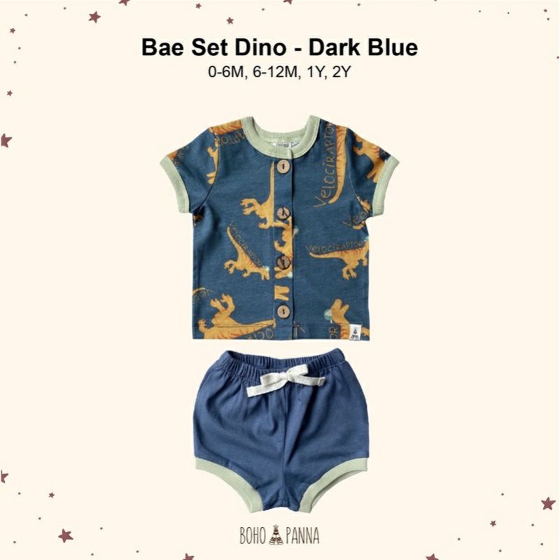 PEEK A BOO BABY SHOP - Bohopanna - Bohobaby Bae Set / Bae Set Dino Series / Setelan Bayi / Baju Bayi-Dark Blue