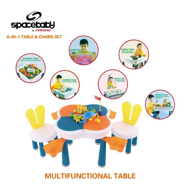 Bayi-Makan-Kursi- Meja Kursi Multifungsi Anak Spacebaby Sb988 6 In 1 Table & Chair Set -Kursi-Makan-