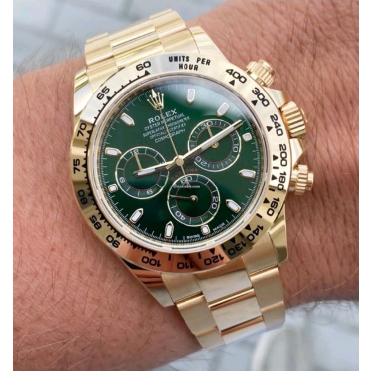Jam Tangan Pria Rolex Daytona Yellow Gold Green