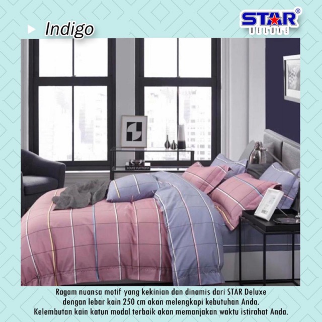 kain sprei meteran indigo star