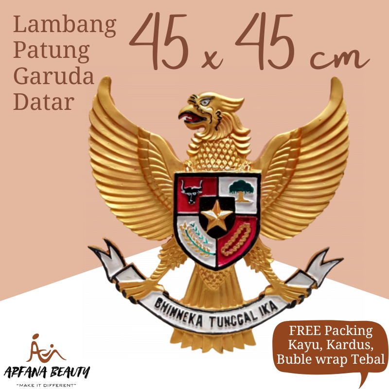 Hiasan Dinding patung Garuda Pancasila 3 Dimensi Fiber Logo Burung Garuda Gold 45X45 CM (DATAR)