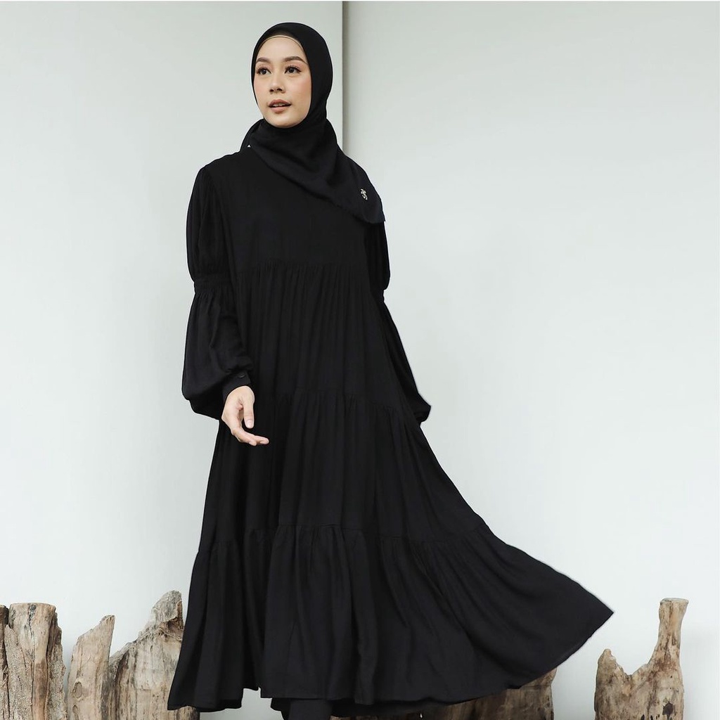 Natasya Tunik Black, Tunik Hitam, Baju Muslim Tunik, Tunik Rayon Adem Busui Friendly LD 110 cm, Baju