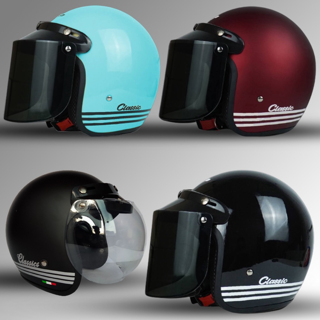 Helm Bogo Classic Half Face Retro Dewasa SNI Kaca Bogo Datar Untuk Pria Dan Wanita COD FREE PACKING DUS