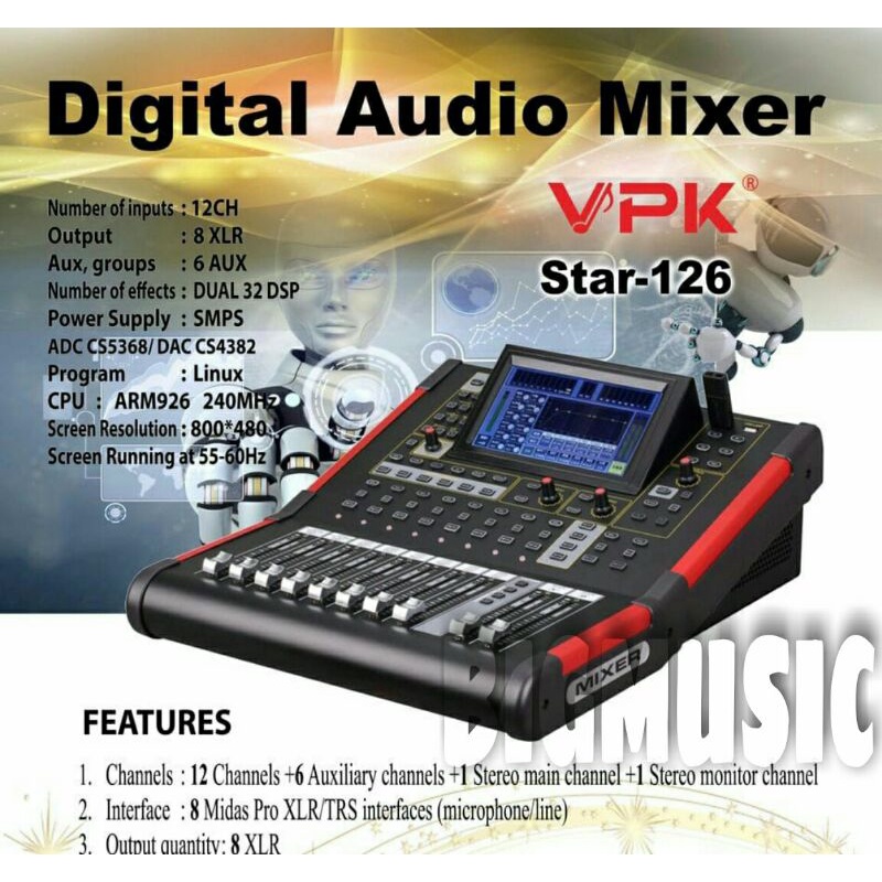 Digital Mixer VPK Star 126 Original 12 Channel Bluetooth - USB