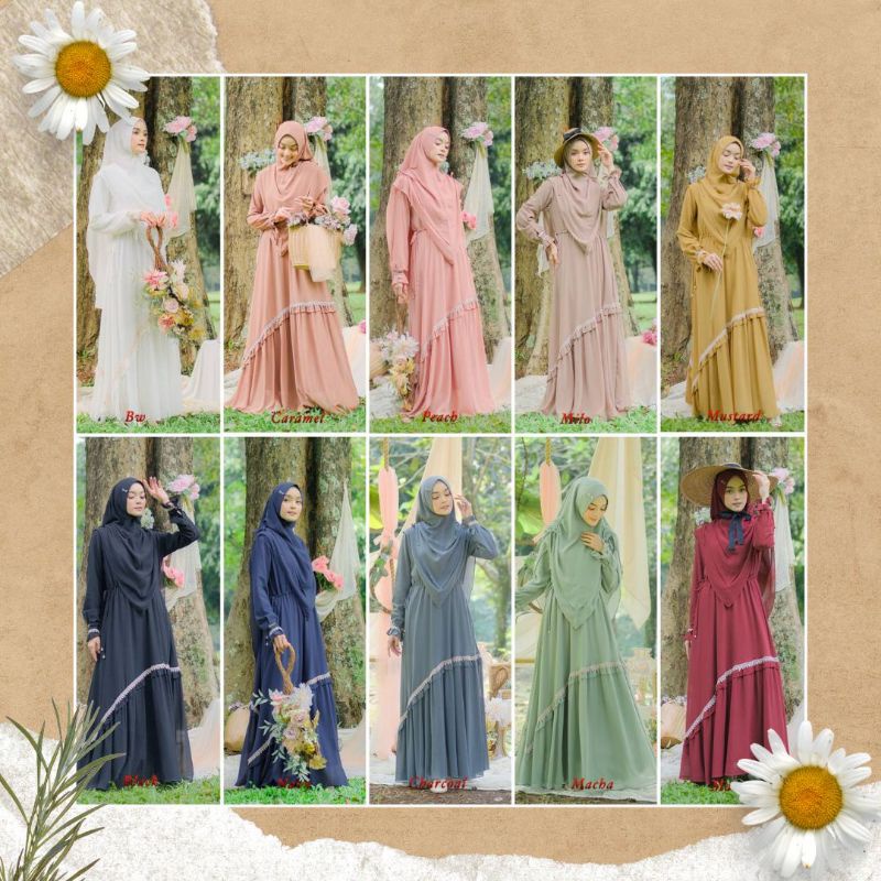 NARARYA Queenara Gamis Lebaran Keluarga 2022 Set Syari Khimar Pashmina Terbaru Original Premium Bran