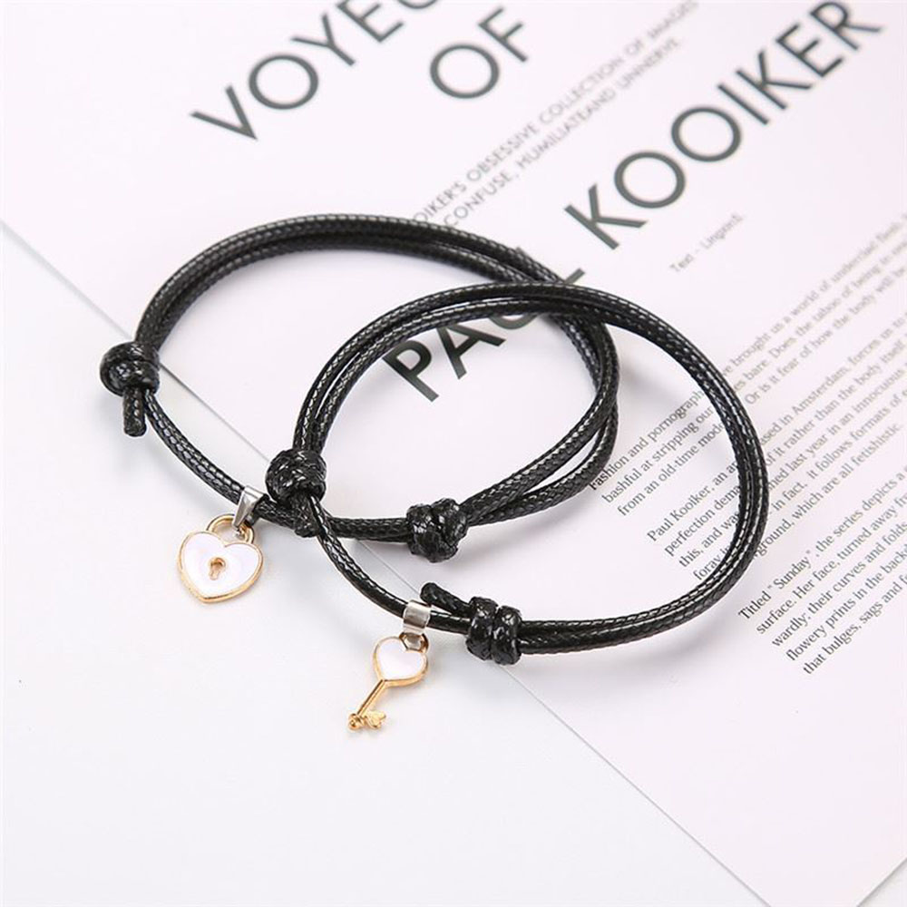 2Pcs Set Gelang Tali Magnet Pria Wanita Teman Pasangan Gadis Hitam Couple