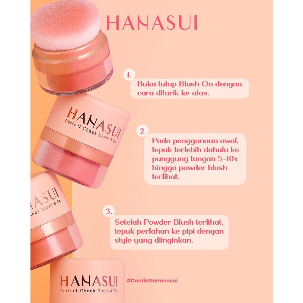 HANASUI Perfect Cheek Blush &amp; Go Indonesia / Make Up Pink Peach / Blusher On Wajah / Cleansing Remover Spray Primer BB Cream Loose Compact Powder Serum Cushion Eyeshadow Mascara Eyebrow Eyeliner Pen Pencil Lipstick Lip Cream Tint Cosmetic Paket Face Set