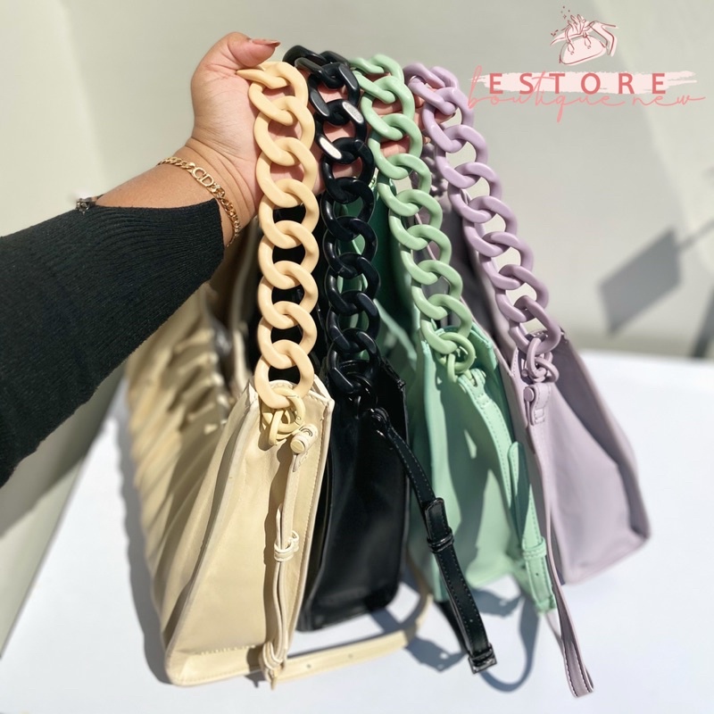 Chain Handle Pleated Bag