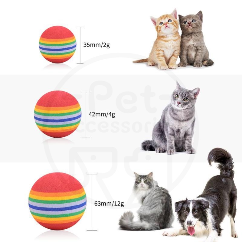 Mainan Bola gigit Kucing Anjing motif warna pelangi